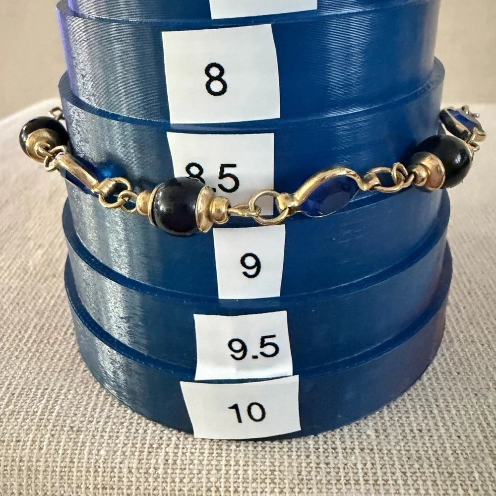 Gold-Tone Blue and Black Beaded Bracelet